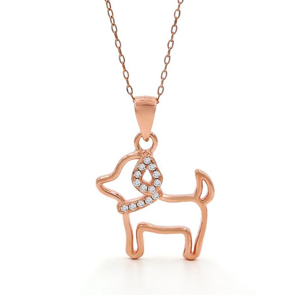 925 Sterling Silver Rose Gold Plated Puppy Dog Cut Out Pendant Necklace - Picture 3 of 3